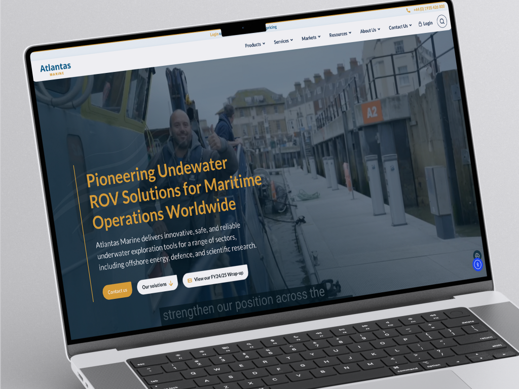 Atlantas Marine website homepage on a laptop