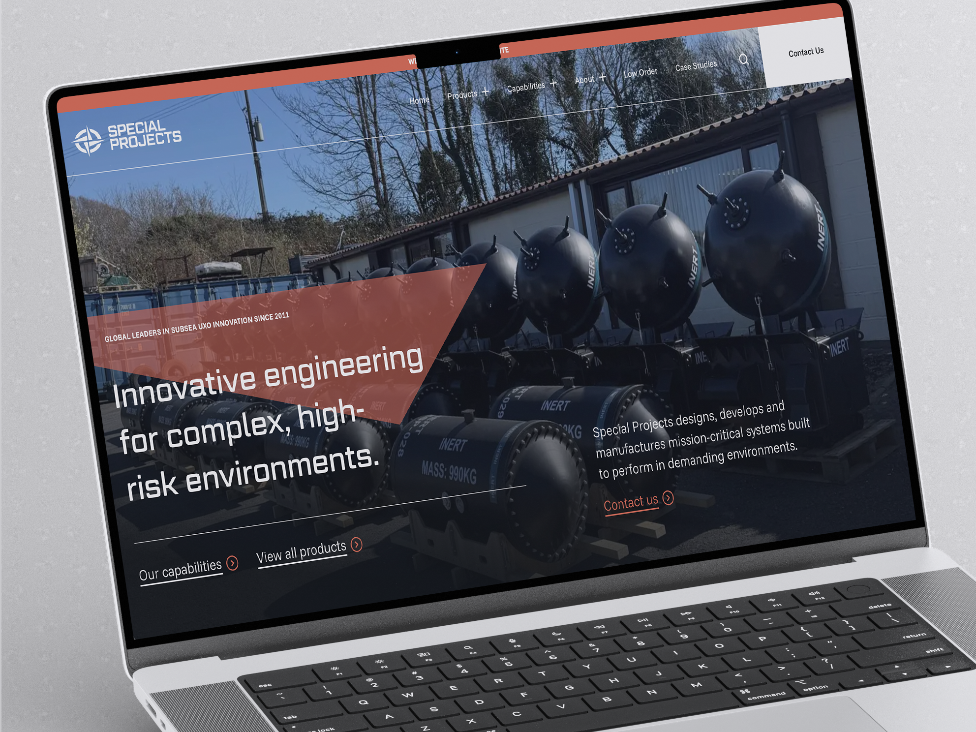 Special Projects website homepage on a laptop