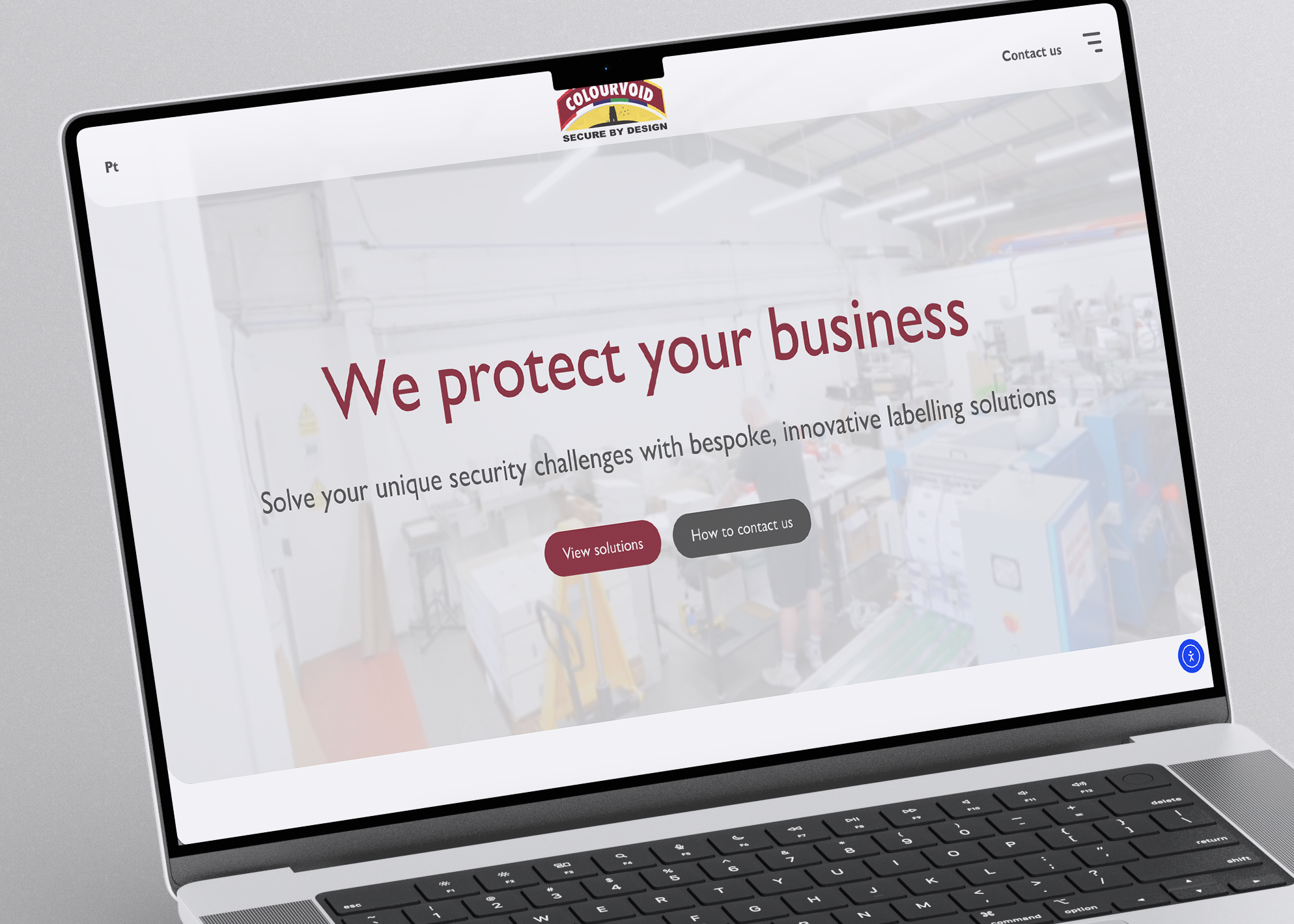 Security products website homepage on a laptop