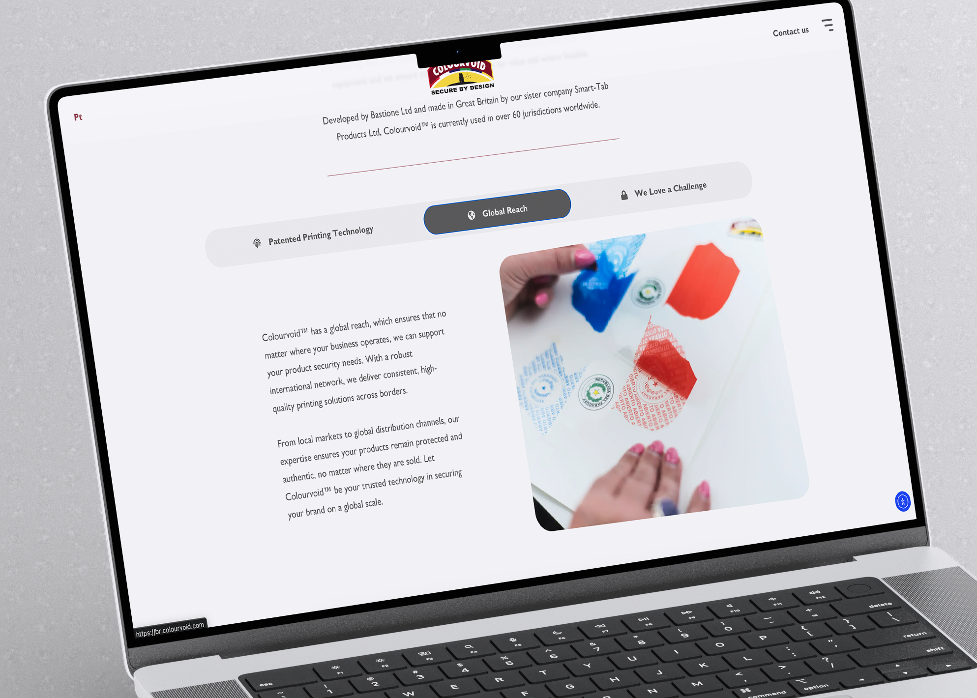 Security products website about page on a laptop