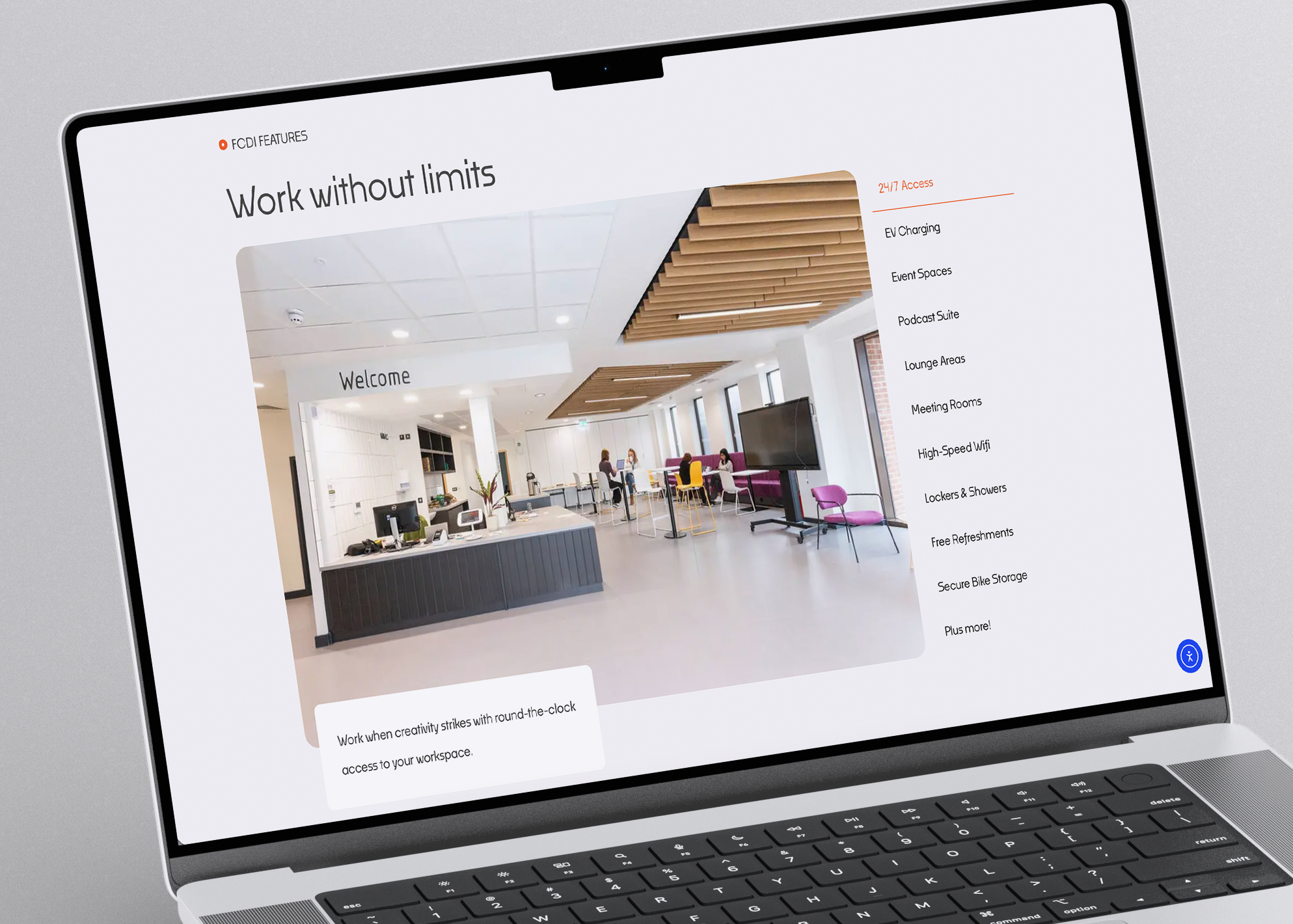 Firepool website office space page on a laptop