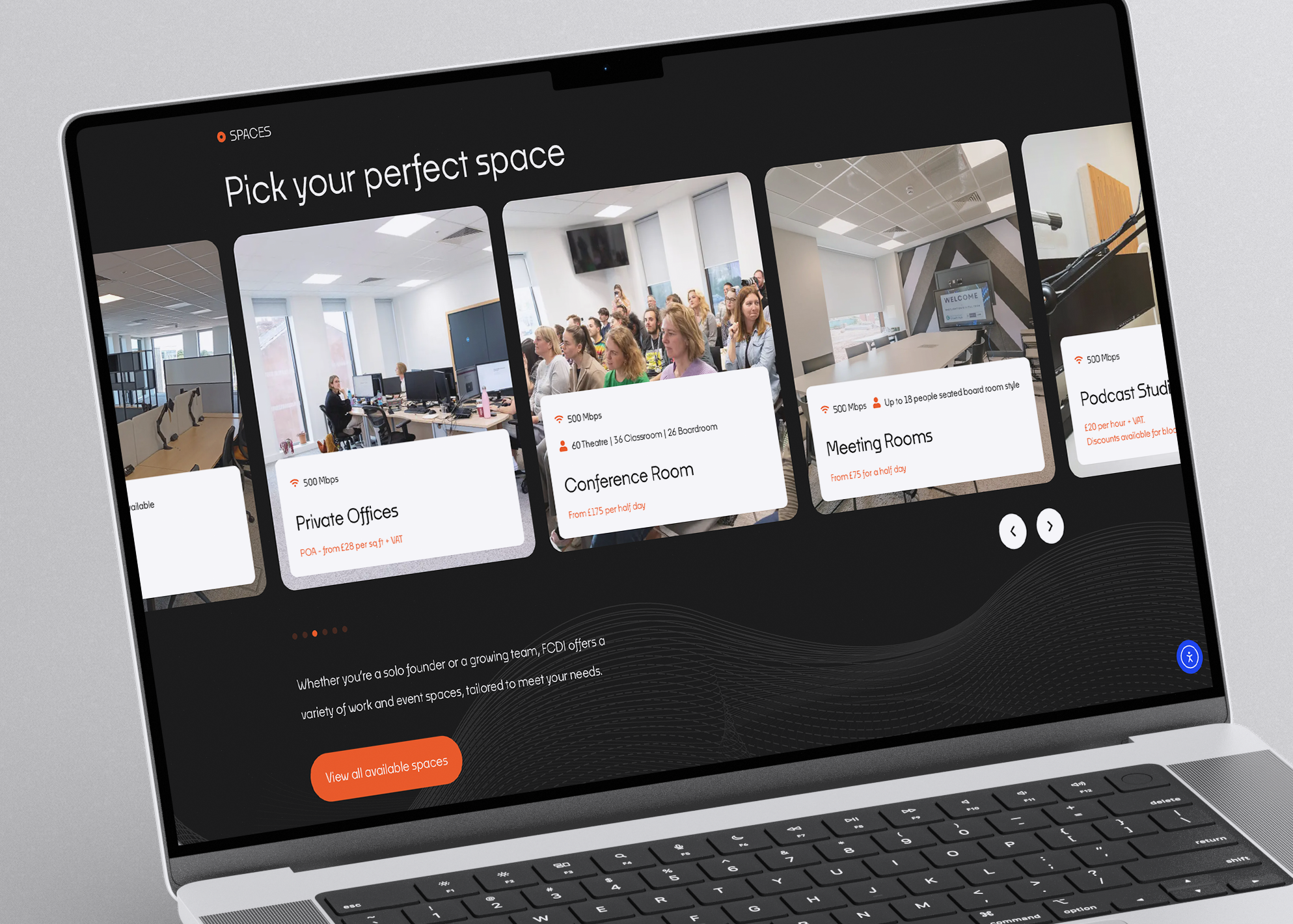 Firepool website workspace options page on a laptop